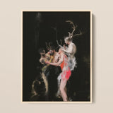 Bestial - Neo-baroque Pagan Art Print / Canvas Darkly Painted Artwork Light Wooden Frame Mythological Figures Horned Figure Floats, Antlers