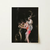 Bestial - Neo-baroque Pagan Art Print / Canvas Darkly Painted Rectangular Surreal Scene Figures Horned Figure Floats, Antlers Branching
