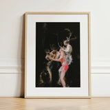 Bestial - Neo-baroque Pagan Art Print / Canvas Framed Artwork Dark Dramatic Scene Figures Motion Black Horned Figure Floats, Antlers