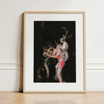 Bestial - Neo-baroque Pagan Art Print / Canvas Framed Artwork Dark Dramatic Scene Figures Motion Black Horned Figure Floats, Pagan Art