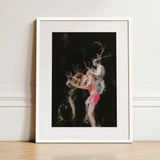Bestial - Neo-baroque Pagan Art Print / Canvas Framed Artwork Dark Expressive Painting Figures Antlers Vibrant Horned Figure Floats, Pagan