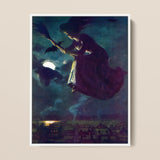 Beware the Beautiful Witch - Power O’malley Art Print / Canvas Framed Artwork Witch Dark Gown Broomstick Moonlit Night Aubergine Fabric