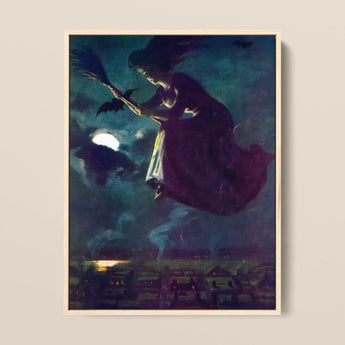 Beware the Beautiful Witch - Power O’malley Art Print / Canvas Framed Painting Depicts Dark Purple Gown Broomstick Aubergine Fabric