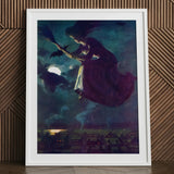Beware the Beautiful Witch - Power O’malley Art Print / Canvas Purple Broomstick Poster Aubergine Fabric Billows, Silver Edge, Prints