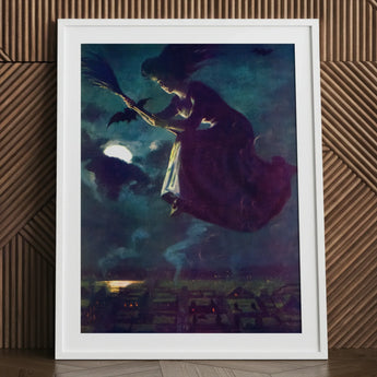 Beware the Beautiful Witch - Power O’malley Art Print / Canvas Purple Broomstick Poster Aubergine Fabric Billows, Silver Edge, Prints
