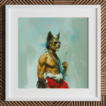 Bhediya - Stampa d’arte Sadhu del lupo gay / Tela, 12x12’’ / 31x31cm / Cornice bianca / Passe-partout, Poster, stampe e opere d’arte visiva, Toby Leon