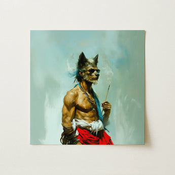 Bhediya - Gay Wolf Sadhu Art Print / Canvas Square Painting Muscular Anthropomorphic Gray Fur Shaman, Spectral Elder Bound, Prints