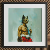 Bhediya - Gay Wolf Sadhu Art Print / Canvas Black-framed Muscular Anthropomorphic Sunglasses Red Shaman, Spectral Elder Bound, Prints