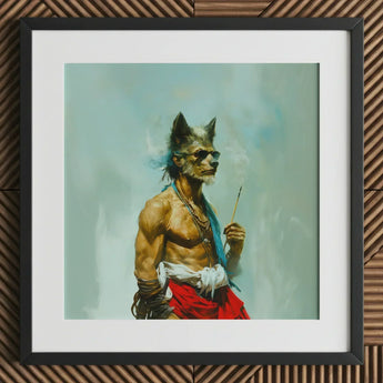 Bhediya - Gay Wolf Sadhu Art Print / Canvas Black-framed Muscular Anthropomorphic Sunglasses Red Shaman, Spectral Elder Bound, Prints