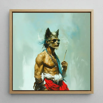 Bhediya - Gay Wolf Sadhu Art Print / Canvas Framed Artwork Muscular Anthropomorphic Dark Sunglasses Red Shaman, Spectral Elder Bound, Prints