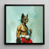 Bhediya - Gay Wolf Sadhu Art Print / Canvas Framed Artwork Muscular Anthropomorphic Gray Fur Sunglasses Shaman, Spectral Elder Bound, Prints