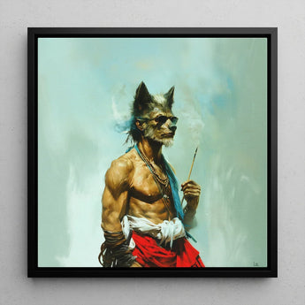 Bhediya - Gay Wolf Sadhu Art Print / Canvas Framed Artwork Muscular Anthropomorphic Gray Fur Sunglasses Shaman, Spectral Elder Bound, Prints