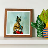 Bhediya - Gay Wolf Sadhu Art Print / Canvas Framed Surrealist Artwork Muscular Humanoid Figure Dog’s Head Shaman, Spectral Elder Bound,