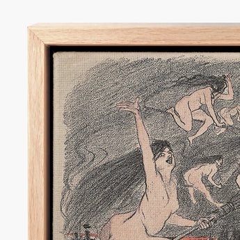 Big Black Cats Howl as Naked Witches Ascend Into the Night Over City - Théophile Steinlen Art Print / Canvas Framed Artwork Charcoal Sketch