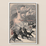 Big Black Cats Howl as Naked Witches Ascend Into the Night Over City - Théophile Steinlen Art Print / Canvas Framed Artwork Nude Woman