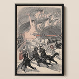 Big Black Cats Howl as Naked Witches Ascend Into the Night Over City - Théophile Steinlen Art Print / Canvas Black-framed Artwork Surreal