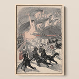 Big Black Cats Howl as Naked Witches Ascend Into the Night Over City - Théophile Steinlen Art Print / Canvas Framed Artwork Surreal Scene