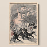 Big Black Cats Howl as Naked Witches Ascend Into the Night Over City - Théophile Steinlen Art Print / Canvas Framed Artwork Surreal Scene