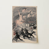 Big Black Cats Howl as Naked Witches Ascend Into the Night Over City - Théophile Steinlen Art Print / Canvas Vintage-style Lithograph Print
