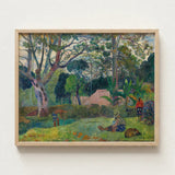 Framed Oil Painting Lush Sun-dappled Tropical Scene Figures Paul Gauguin, Visual Journey, Tree Art Print