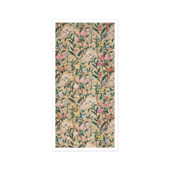 Birds Butterflies Bees and Blossoms Art Print / Canvas Floral Wallpaper Pattern Pink Flowers Green Leaves Beige Exquisite Botanical Print,