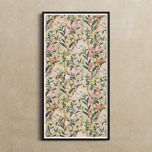 Birds Butterflies Bees and Blossoms Art Print / Canvas Framed Floral Colorful Flowers Green Leaves Beige Exquisite Botanical, Victorian-era