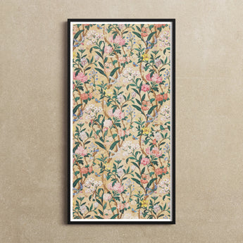 Birds Butterflies Bees and Blossoms Art Print / Canvas Framed Floral Colorful Flowers Green Leaves Beige Exquisite Botanical, Victorian-era