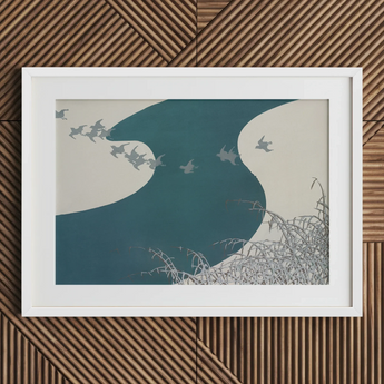 Birds - Kamisaka Sekka Winter Migration Art Print / Canvas, 30x20’’ / 76x51cm / White Frame / Matboard, Posters Prints & Visual Artwork,