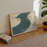 Birds - Kamisaka Sekka Winter Migration Art Print / Canvas Minimalist Framed Stylized Teal Wave Silhouetted, Blade’s Silent Memory Prints