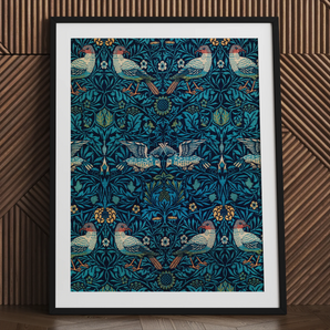 Birds - William Morris Arts and Crafts Kunstdruck / Leinwand, 24x32’’ / 61x81cm / Schwarzer Rahmen / Passepartout, Poster Drucke & visuelle Kunstwerke,