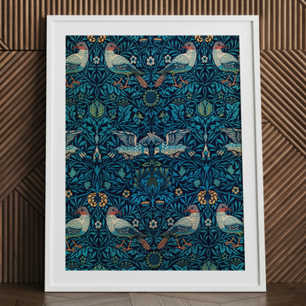 Birds - William Morris Arts and Crafts Kunstdruck / Leinwand, 24x32’’ / 61x81cm / Weißer Rahmen / Passepartout, Poster Drucke & visuelle Kunstwerke,