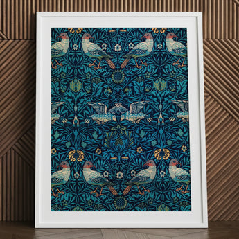 Birds - William Morris Arts and Crafts Art Print / Canvas Framed Artwork Pattern Stylized Foliage Shades Teal Morris’s, Tapestry, Verdant