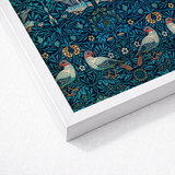 Framed Artwork Detailed Tapestry Design Birds Foliage Teal William Morris’s, Verdant Victorian Dreamscape