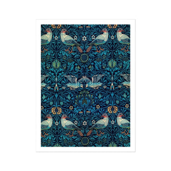 Birds - William Morris Arts and Crafts Art Print / Canvas Ornate Floral Bird Pattern Wallpaper Shades Blue Symmetrical William Morris’s
