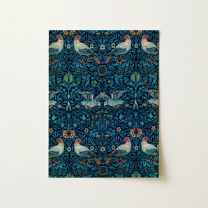 Birds - William Morris Arts and Crafts Art Print / Canvas Rectangular Wall Rich Dark Teal Fabric Intricate Morris’s, Tapestry, Verdant