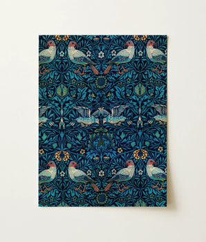 Rectangular Wall Rich Dark Teal Fabric Intricate Art William Morris’s Birds, Tapestry, Verdant Victorian Dreamscape