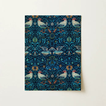 Birds - William Morris Arts and Crafts Art Print / Canvas Rectangular Wall Rich Dark Teal Fabric Intricate Morris’s, Tapestry, Verdant