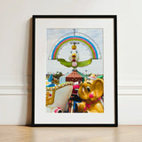 Birdsong Giclée Print / Canvas Framed Photograph Colorful Carousel Cartoon Chicken Character Rainbow, Waking Dream Prints