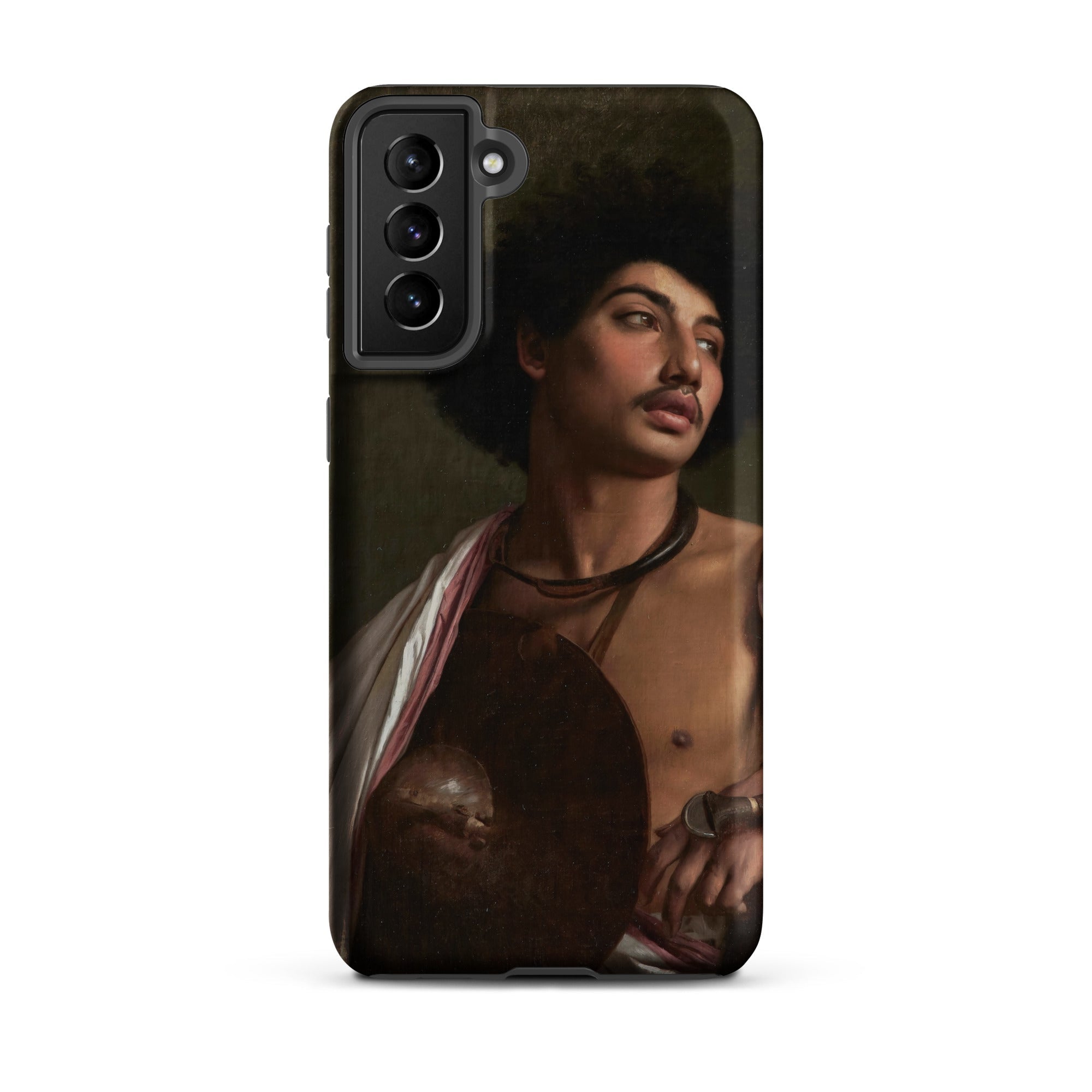A Bischari Warrior - Jean-leeon Gerome Samsung Case, Galaxy S21 Plus / Matte, Black Smartphone Case Painting Man Afro Mustache Bare