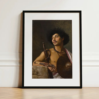A Bischari Warrior - Jean-leon Gerome Art Print / Canvas Black-framed Classical Portrait Man Afro Hairstyle, école Des Beaux-arts,