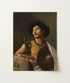 Classical Oil Painting Canvas Young Man Dark Curly Bischari Warrior, école Des Beaux-arts, Discipline, French Nineteenth-century