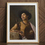 A Bischari Warrior - Jean-leon Gerome Art Print / Canvas Framed Portrait Muscular Man Afro White Red Draped Bischari Warrior, école Des