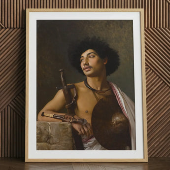 A Bischari Warrior - Jean-leon Gerome Art Print / Canvas Framed Portrait Muscular Man Afro White Red Draped, école Des Beaux-arts,
