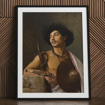 A Bischari Warrior - Jean-leon Gerome Art Print / Canvas Framed Portrait Muscular Man Dark Curly Hair White, école Des Beaux-arts,