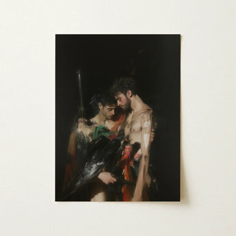 Black Bird - Greco-queer Gay Myth Art Print / Canvas Darkly Painted Rectangular Two Muscular Men Gods Embrace, Bodies, one Pale, Prints