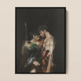 Black Bird - Greco-queer Gay Myth Art Print / Canvas Black-framed Artwork Two Muscular Men Dramatic Chiaroscuro Style Gods Embrace, Bodies,