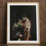 Black Bird - Greco-queer Gay Myth Art Print / Canvas Framed Dramatic Dark-toned Painting Two Figures Gods Embrace, Bodies, one Pale, Prints