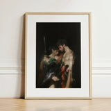 Black Bird - Greco-queer Gay Myth Art Print / Canvas Framed Dramatic Dark-toned Painting Two Figures Gods Embrace, Bodies, one Pale, Prints