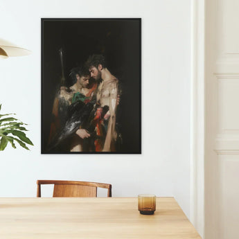 Black Bird - Greco-queer Gay Myth Art Print / Canvas Black-framed Reproduction Caravaggio’s ?The Conversion Saint Paul” White Gods Embrace, B