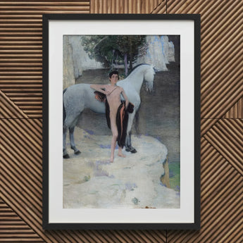 Black Lake - Jan Priesler Art Print / Canvas Framed Painting Young Nude Man White Horse, Prints